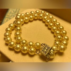 Vintage Estate Double Strand Cultured Pearl Bracelet Sterling Silver Clasp, 7”